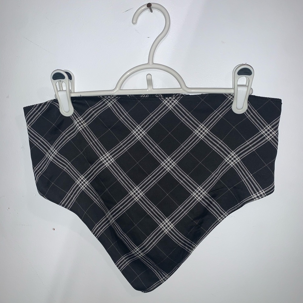 Plaid navy blue and white tube top